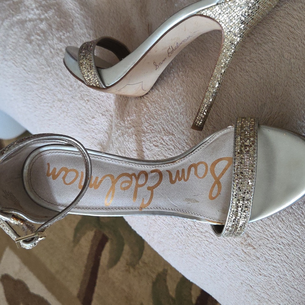 Sam Edelman Gold Stiletto Heels Ankle Strap - Picture 3 of 12